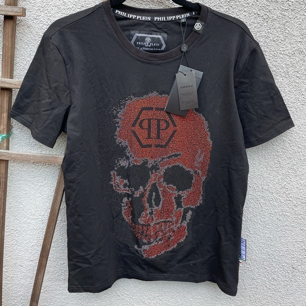 PHILIPP PLEIN T-SHIRT PLATINUM CUT Skull Rhinestone NWT!